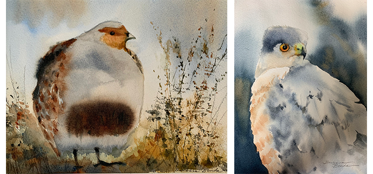 two painted birds created by Barbara and Beverly Benda