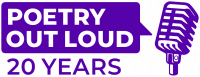 Purple Poetry Out Loud 20 Years logo with old-style microphone