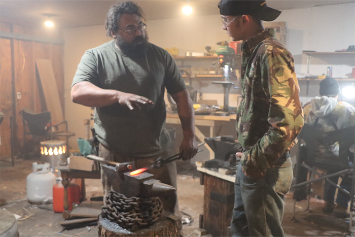 Master blade smith Jed Anderson of Nome, ND, received FY25 (2024-25) Folk and Traditional Arts Apprenticeship Program grants to teach blade smithing to apprentices Trevor Williams of Windsor, ND