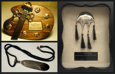 three images showing the three styles of ND Governor Awards given from 1977-2025