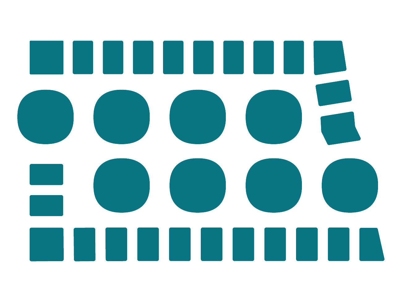 Outline of the state of North Dakota with 8 circles in the middle, representing the 8 Regions