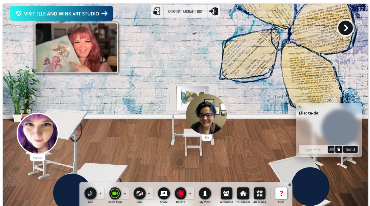 A screenshot of people participating in a virtual art studio